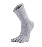 Moxeay Full Five Toe Socks Running Finger Separetor Crew Socks for Men Women (Long Grey)