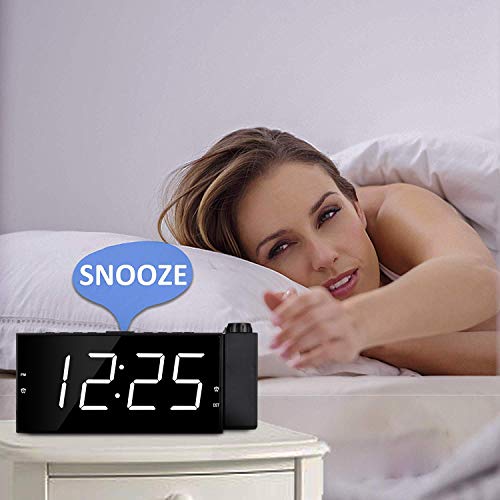 OnLyee Projection Ceiling Wall Clock, Alarm Clock, 7" LED Digital Desk/Shelf Clock with Dimmer, USB Charging, AC Powered and Battery Backup for Bedroom, Kitchen, Kids