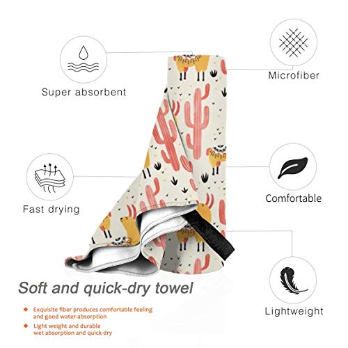 Microfibre-towel-lightweight-travel-beach-towel-Extra-large-quick-drying-camping-towel-Premium-gym-towels-for-swimming-yoga-Highly-absorbent-fast-dry-Yellow-Llamas-Red-Cactus