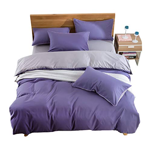 CHRISLZ Duvet Cover Set Full Size Double-sided Pure Color 4 Piece Ultra Soft Fade Resistant Sheet Set Quilt Cover, Bed Sheet,2 Pillowcases (PURPLE)