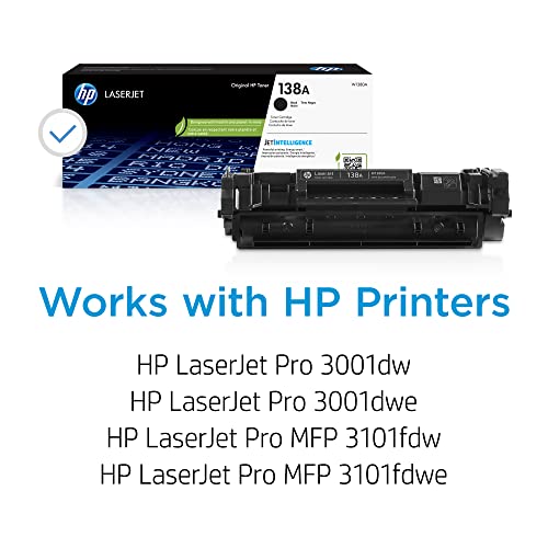 HP 138A Black Toner Cartridge | Works with HP Laserjet Pro 3001 Series, HP Laserjet Pro MFP 3101 Series | W1380A