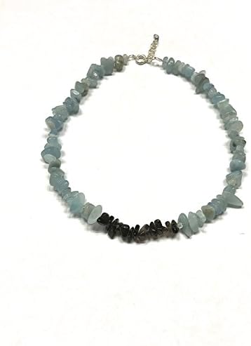Natural Aquamarine and Smoky Quartz Hawaiian Choker Style Necklace. Throat and Root Chakra Balance.