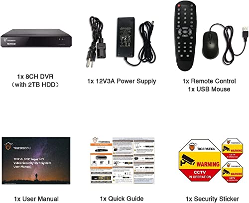 TIGERSECU Super HD 1080P 8 Channel DVR Security Recorder with 2TB Hard Drive, Hybrid 6-in-1 CCTV DVR Recorder Compatible with 2MP and 5MP TVI, AHD, CVI, CVBS, RS485 PTZ and IP Security Cameras