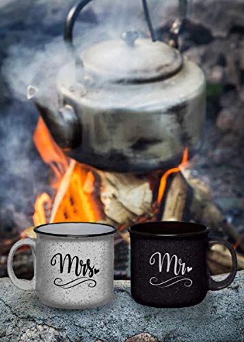 Mr and Mrs Couples Camping Pack Ceramic Coffee Mug Set - Unique Wedding Gift For Bride and Groom - His and Hers Anniversary Present Husband and Wife - Engagement Gifts For Him and Her (Mrs & Mrs Mugs) - Thumbnail 4