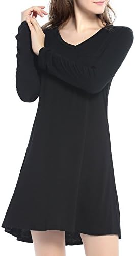 Dyefei Womens Casual Lone Sleeeve Above Knee Tunic Dress V Neck Loose Comfy T Shirt Dresses With Pocket