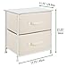 mDesign End Table/Night Stand Storage Tower - Sturdy Steel Frame, Wood Top, Easy Pull Fabric Bins - Organizer Unit for Bedroom, Hallway, Entryway, Closets - Textured Print, 2 Drawers - Cream/White