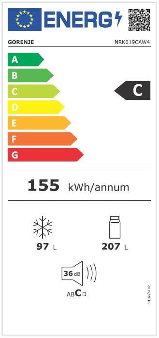 Gorenje NRK619CAW4 Kühl-Gefrier-Kombination/Freistehend/EEK: C /35 dB /304 L/NoFrost Plus/CrispZone mit Feuchteregler/Convert FreshZone/MultiFlow/InverterCompressor/HxBxT: 186x59,5x59 cm/Weiß 6
