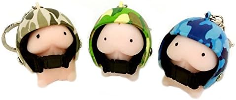 Tamicy Pack of 3 Cute Squishy Dick with Helmet Keychain - Squeeze Hand Gadget Toy Fidget Toy Bag Pendant（Style 2）