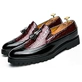 Men's Vintage Leather Wingtip Tassel Brogue Slip-On Dress Loafers Fashion Low-Top Breathable Smoking Formal Shoes Comfort Non-Slip Business Wedding Party Shoes