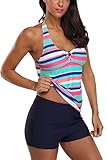 Charmleaks Women's Two Piece Halter Push Up Tankini Sets Swimwear Suits Tankini Tops