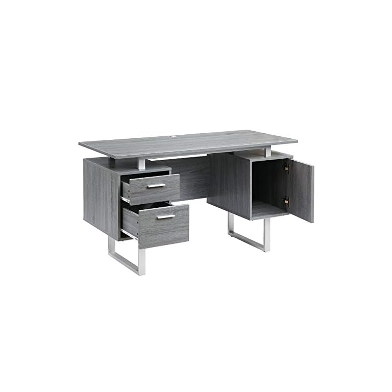 Techni Mobili Modern Office Desk with Storage, Gray Active Furniture