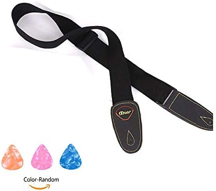 Yueshion Guitar Strap, 100% Soft Cotton Adjustable Guitar Belt For Electric & Acoustic Guitar Bass,with 3 Free Guitar Picks.（Black）