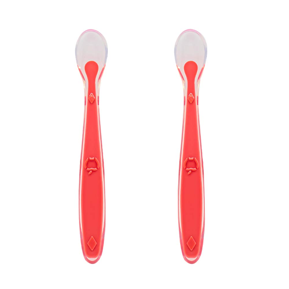 Callowesse Baby Long-Lasting Durable Silicone Spoons with Easy Grip, Soft Tips, BPA-Free, Dishwasher and Microwave Safe, Bright Colours to Make mealtimes More Fun 2 Pack - Red