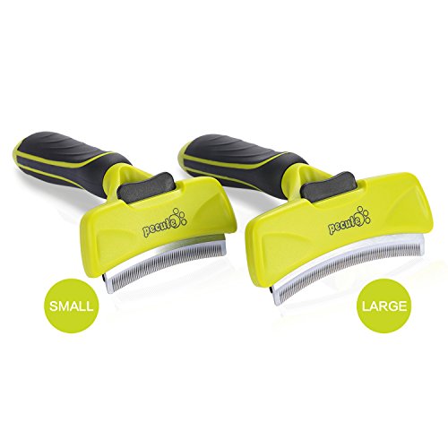 Pecute Hundekämme Fellpflege Kamm Klingekamm Entfilzungsmesser Fell-Entwirrer Haarentfernung Pflegebürste mit Selbstreinigung Pelzentferner Taste und Gekrümmte Klinge für lange und kurze Haare --- 100 mm Klingen / 76 mm Klilnge