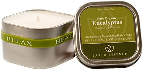 Scented (Eucalyptus) Soy Wax Aromatherapy 8oz Massage Candle in Square Tin - Made in USA with Pure Essential Oil and All Natural Ingredients.
