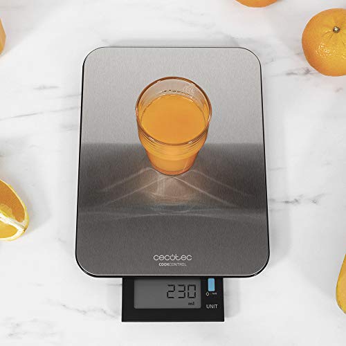 Báscula de Cocina Digital Cook Control 9000 Waterproof, Alta Precisión, Acero Inoxidable, Resistente al Agua, Pantalla LCD Retroiluminada Extragrande y Extraíble, Capacidad Máxima 10 Kg