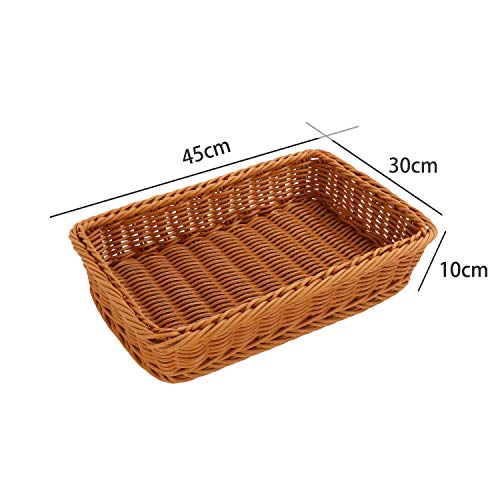 17.7" Poly-Wicker Bread Basket Bread Shop Supermarket Display Basket Woven Tabletop Food Fruit Vegetables Restaurant Serving Basket 17.7 11.8 3.4 inches (Brown, Extra Large 453010cm)