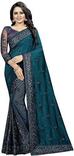 Vansh Sales Embroidered Bollywood Georgette, Net Saree (lycra firozi grey)