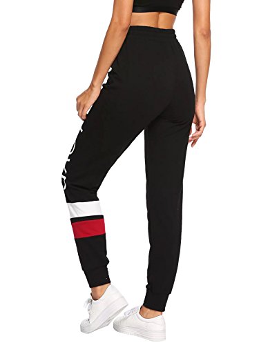image for SweatyRocks Women Pants Color Block Casual Tie Waist Yoga Jogger Pants