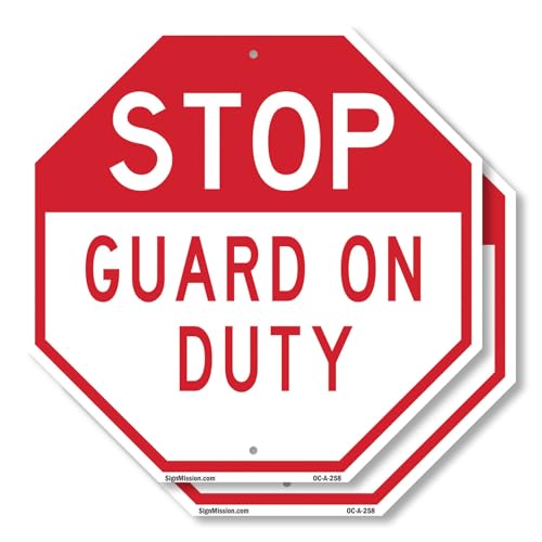 Stop Guard on Duty (2 Pack) 6 inch X 6 inch Octagon Plastic Sign Weather Resist…