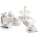 Porcelain Tea Cup and Saucer Coffee Cup Set and Dinnerware (Cup Set with Creamer, Sugar Pot & Cake Stand, Service for 4)