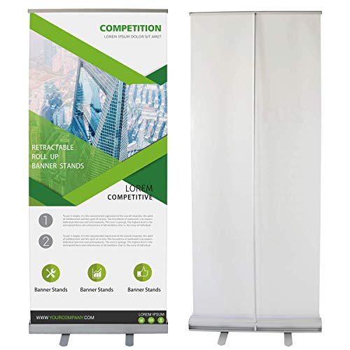 Klvied 33" x 79" Retractable Roll Up Banner Stand, Heavy Duty Aluminum Base, with Portable Carrying Bag for Trade Show Display, Exhibition Promotion
