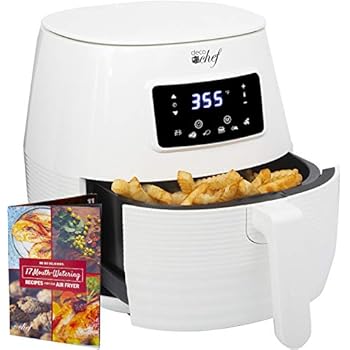 Deco Chef Digital Electric Air Fryer with Accessories and Cookbook- Air Frying, Roasting, Baking, Crisping, and Reheating for Healthier and Faster Cooking (White)