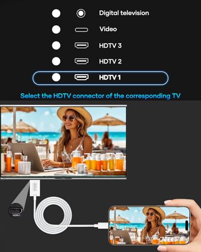 Zestiq Lightning to HDMI Cable 2M, HDMI Cable for iPhone, Mobile to TV Adapter Mobile Cable 1080P Compatible with iPhone 14, 13, 12, 11, Pro Max, XS, XR, X to TV, Projector and Monitor