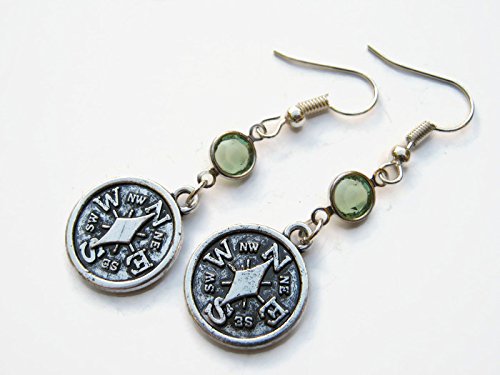Compass Birthstone Earrings, Personalized Navigation Earrings, Not All Who Wander Are Lost Jewelry
