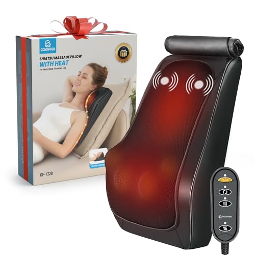 COMFIER Massager, Neck Massager with Heat, Shiatsu Back Massager with 4D Kneading Heads, Massage Cushion for Shoulder, Back, Legs, Gifts for Men and Women