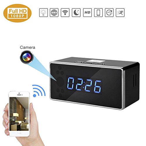 PANNOVO WIFI Camera Alarm Clock HD 720P 140 Degree Angle Wireless Security Camera with Night Vision