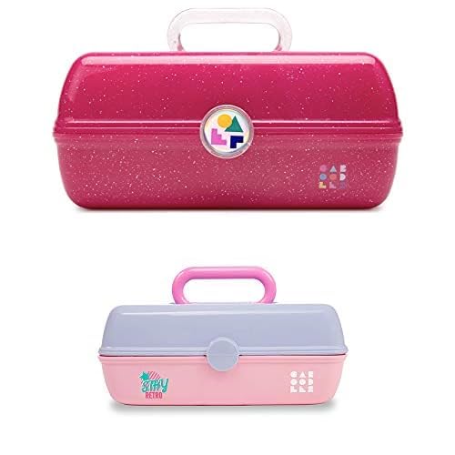 Bundle of Caboodles On-The-Go Girl Cosmetic Organizer, Make-up & Accessory Case, Deep Pink Sparkle + Caboodles Pretty In Petite Makeup Organizer, Periwinkle Blue Over Pink Image