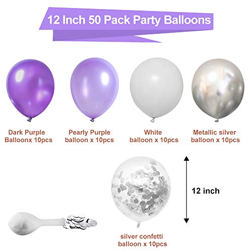 Ballon Anniversaire SKYIOL Violet Blanc Argent 30cm Hélium Métallique Confettis Ballons 10m De Ruban De Mariage Comme Enfants Fille Graduation Décoration De Fête De Douche De Bébé