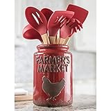 Farmer's Market Ceramic Crock & Tool Utensil Set, 7 Pieces-Red