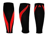 Attain Fitness Calf Compression Sleeves | One Pair Graduated Compression Sleeves for Shin Splints & Performance. Spiral Compression for Improved Recovery and Blood Flow (Large, Red)