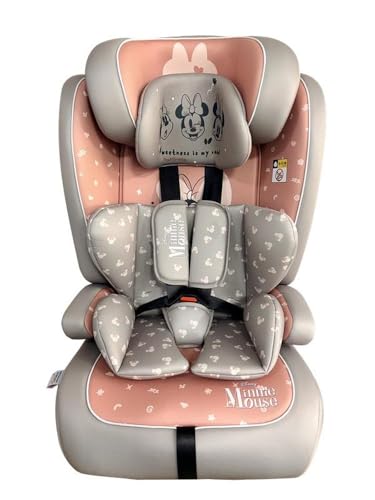Seggiolino Auto Disney Minnie I-Size R129. Seggiolino per la sicurezza dei bambini con altezza da 76 a 150 cm. Poggiatesta regolabile e imbottitura.