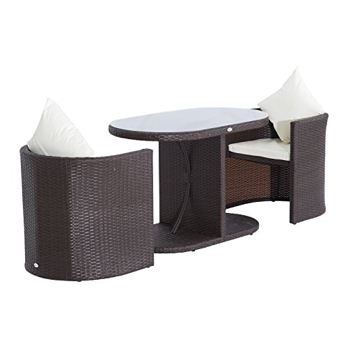 Outsunny 3pc Table and Chair Rattan Wicker Patio Furniture Set