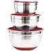 Stainless Steel Mixing Bowls with Lids and Non Slip Bases (Set of 3, Red) by Fitzroy and Fox