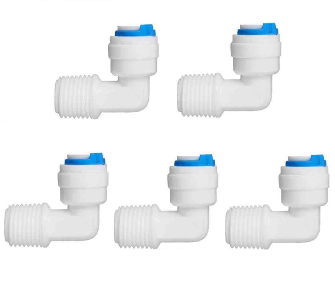 Realgoal 1/4" Push Fit Tube x1/4" Male Thread Elbow Quick Connector Tube Fittings for RO Water Reverse Osmosis Pure Filter System(Pack of 5)