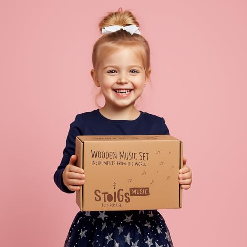 Stoie's Wooden Kids Musical Instruments for 3-9 Years Old, with Drum, Hand Bells, Flute, Maracas, Castanet, Tamburine, for Babies and Toddlers, Durable, Safe, Montessori Educational Toy, Storage Bag