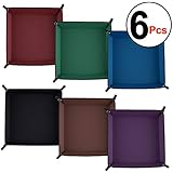SIQUK 6 Pieces Dice Tray PU Leather Folding Square Holder for Dice Games Like RPG, DND, and Other Table Games, 6 Dark Colors