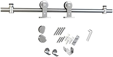 American Dream Barn Door Stainless Steel Sliding/Rolling Barn Door Hardware Kit (SS-87601DPAS) for Single Wood Doors With Non-Routed Adjustable Floor Guides