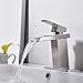 Bathfinesse Waterfall Bathroom Faucet Brushed Nickel Faucet for Bathroom Sink Single Handle Single Hole Modern Sturdy Contemporary Deck Mount Supply Hose Mixer Tap