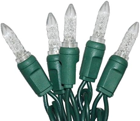 50 Light COOL White Light String - M6 LED, Multi-Faceted Bulb. These Kringle Bros Commercial Grade Lights are UL Listed and Safety Fused, Green Wire, 17 Ft Length - 3 Pack