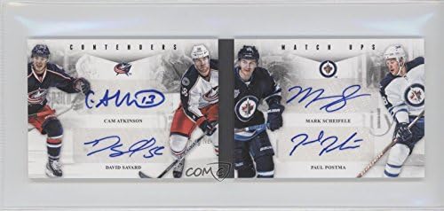 Mark Scheifele; Paul Postma; Cam Atkinson; David Savard (Hockey Card) 2011-12 Panini Playoff Contenders - Matchups Quad Autographs Booklet #16