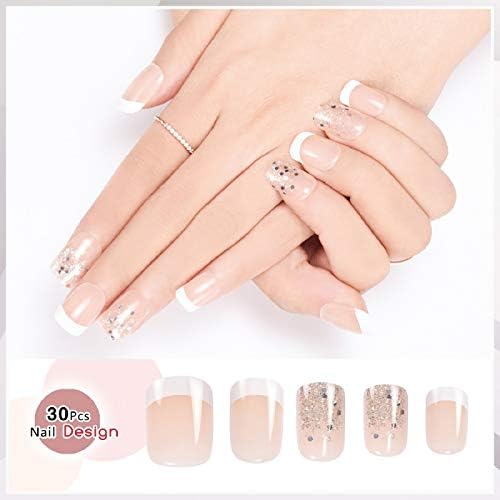 Doreliss False Nails Elegant French 30 Pcs Press On Nails with nail tapes French Manicure