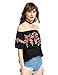 Floerns Women's Ruffle Off Shoulder Rose Embroidery Loose Blouse Top