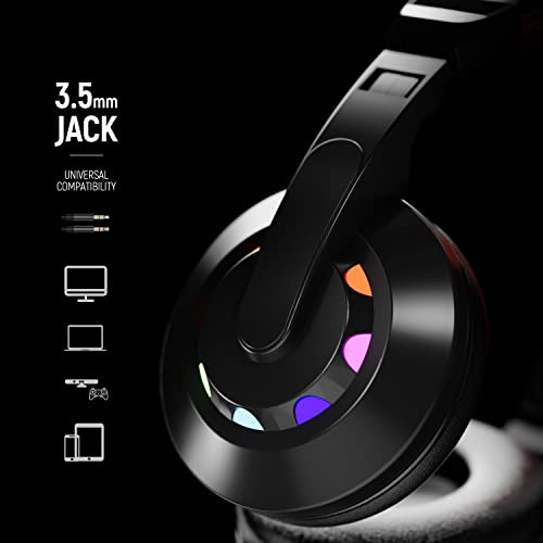 HOPEMATE Wired Gaming Headset with Microphone, Soft Ear Muffs, LED Lighting Effects, Integrated Volume Control, Compatible with PS4, PS5, PC, Xbox, Laptop, Lightweight Headphone for Adults & Kids