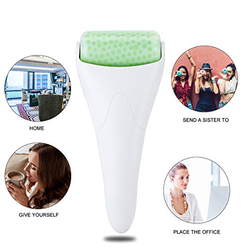 Eurobuy Ice Roller for Face & Eye Puffiness Migraine Pain Relief and Minor Injury,Set of 2 Roller Heads Ice Rolling Massager,Handhold Stainless Steel Roller,Skin Care Beauty Tool(White)