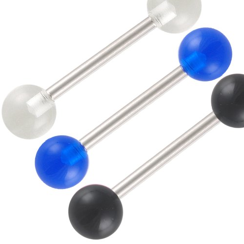 3Pcs 14g 14 gauge 1.6mm 16mm steel tongue ring straight barbell tounge bar set Body piercing Jewelry AZOF